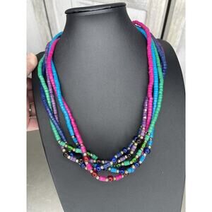 Wood & Glass Bead Bohemian 5 multi strand Multi Color Rainbow Necklace